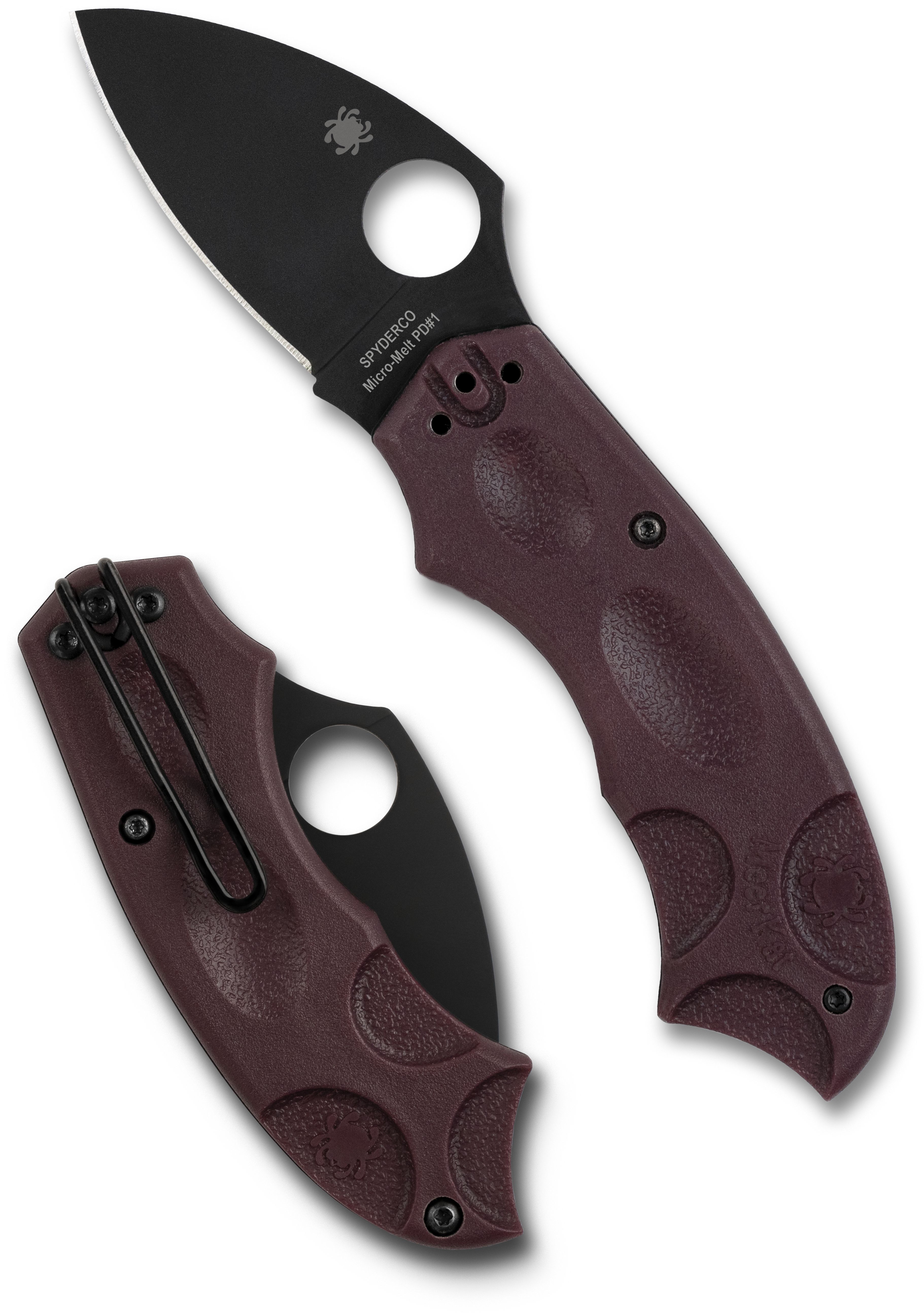 C64BGBKP - 2026N Spyderco, Reveal 20, Meerkat Lightweight Burgundy CTS-PD#1 Black Blade  SPRINT, Plain Edge, MAP:$ 168.75