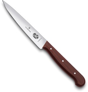 5.2030.12 -  VICTORINOX Kitchen Utility, 4.75" Serrated, Spear Point, Rosewood Handle